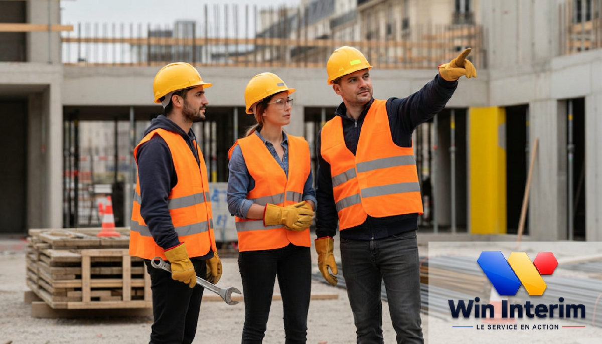 Travailleurs roumains qualifiés équipés sur un chantier en France.
