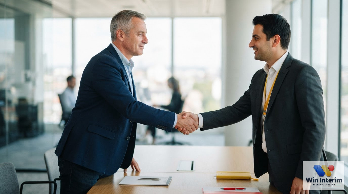 Une poignée de main professionnelle symbolisant un partenariat conforme pour les détachements.