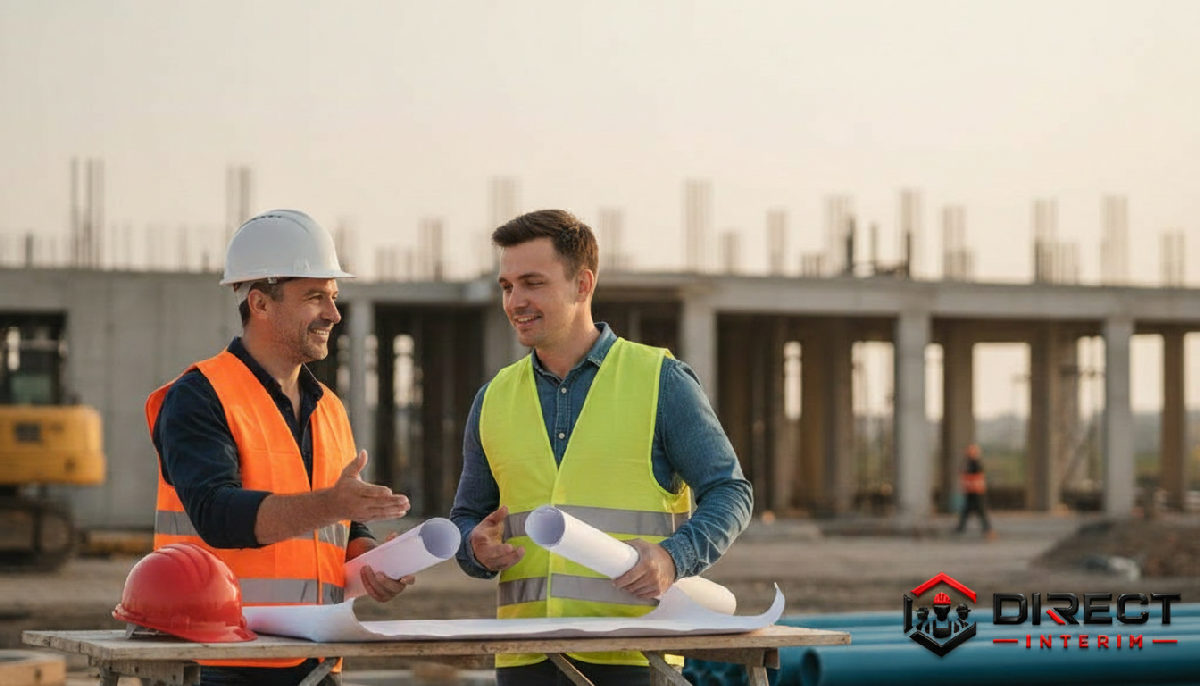 Chef de chantier accueillant un nouvel intérimaire sur le site.