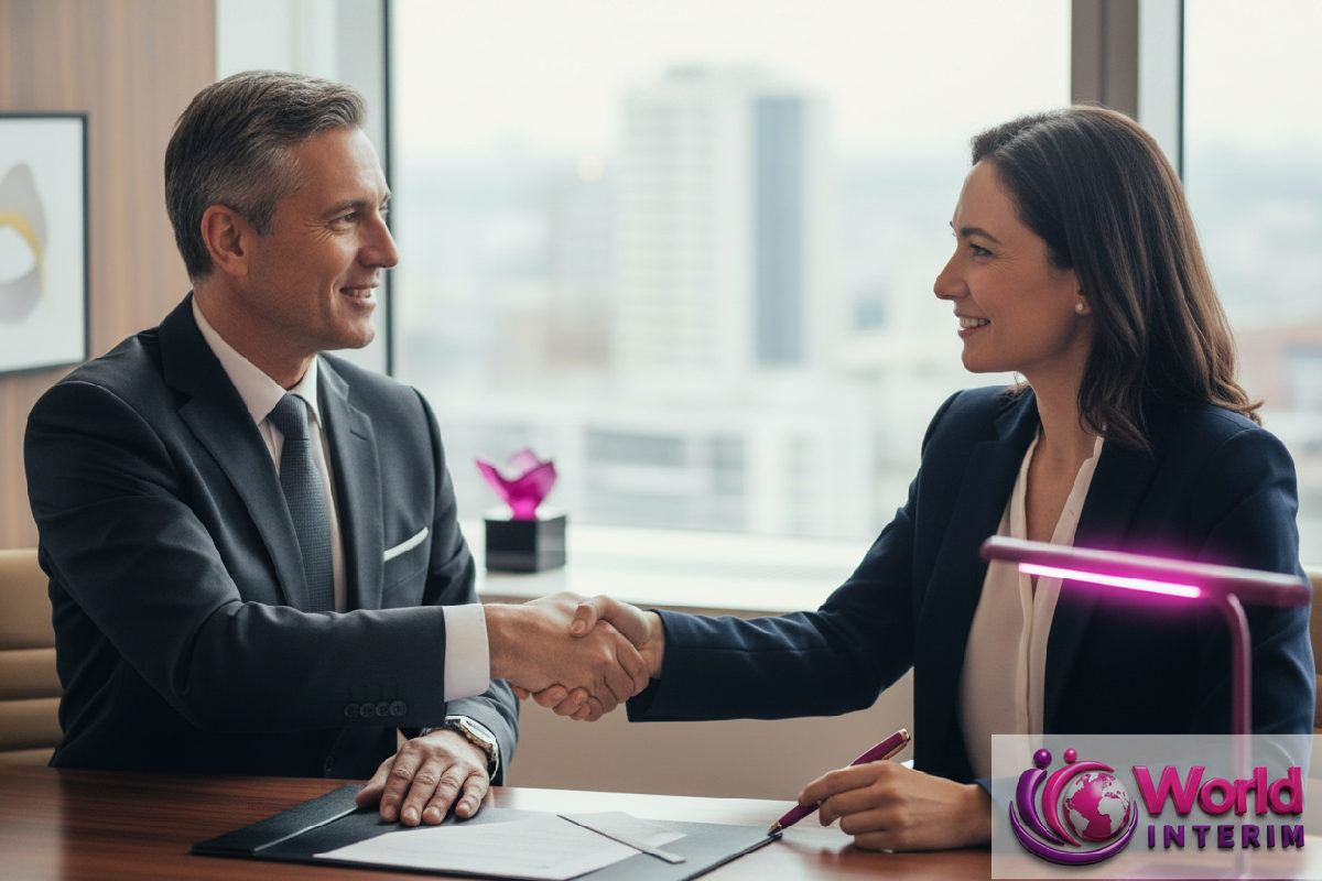 Signature d'un contrat de partenariat entre un chef d'entreprise et World Interim.