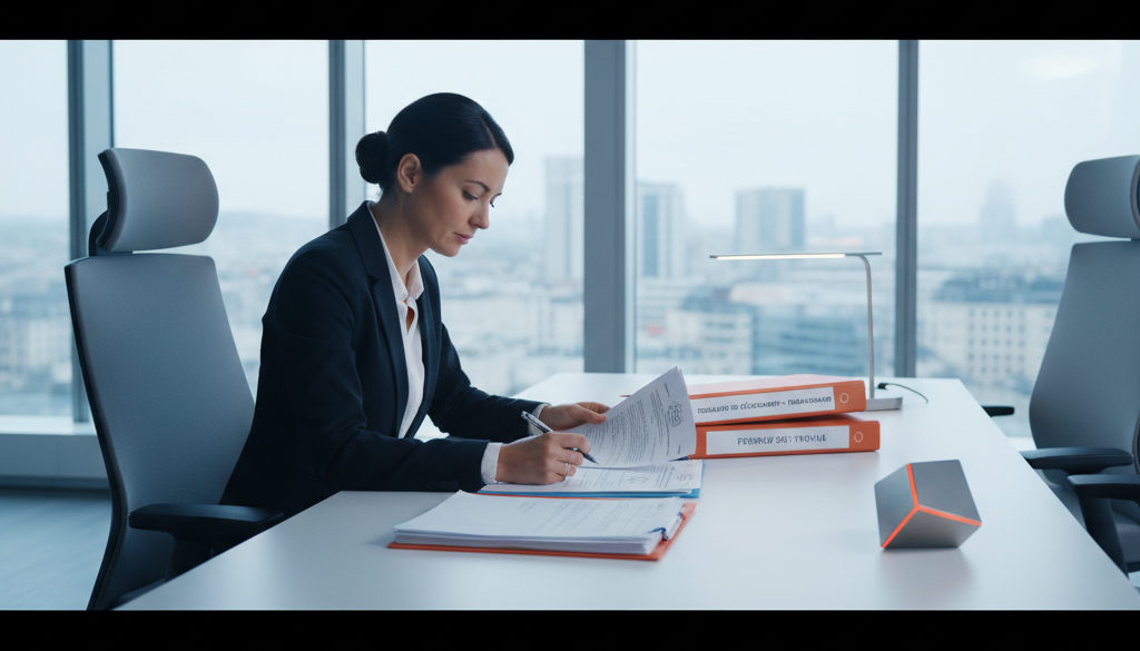 formalités détachement travailleurs roumains - Responsable RH examinant des documents de détachement à l'aide de dossiers.