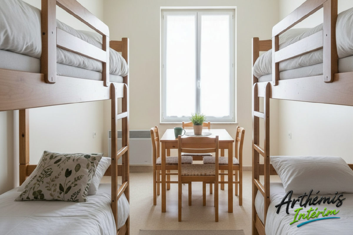 Logement propre et ordonné pour des travailleurs roumains en France.