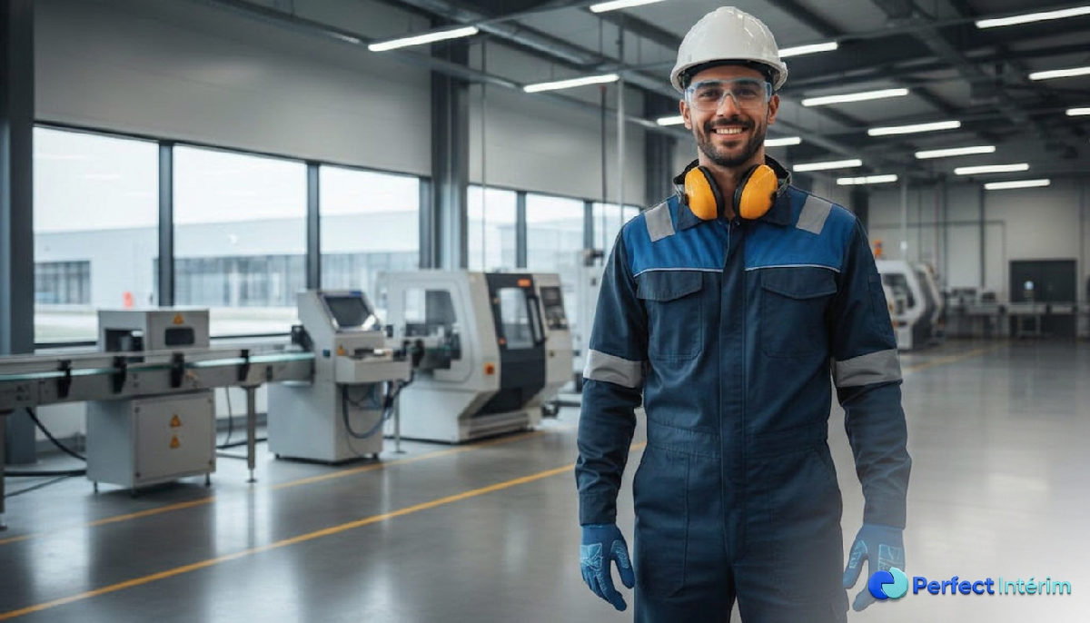Technicien roumain souriant dans une usine française.