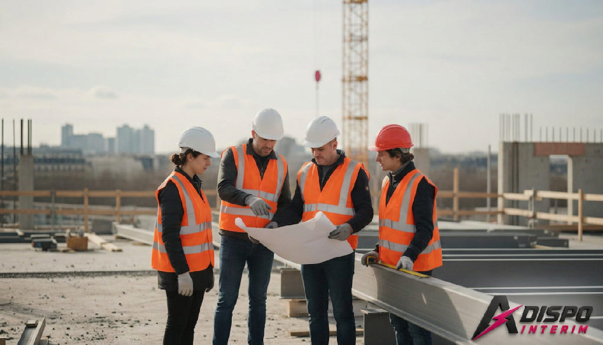 intégration travailleurs roumains France - Chantier en France, ouvriers qualifiés collaborant ensemble.