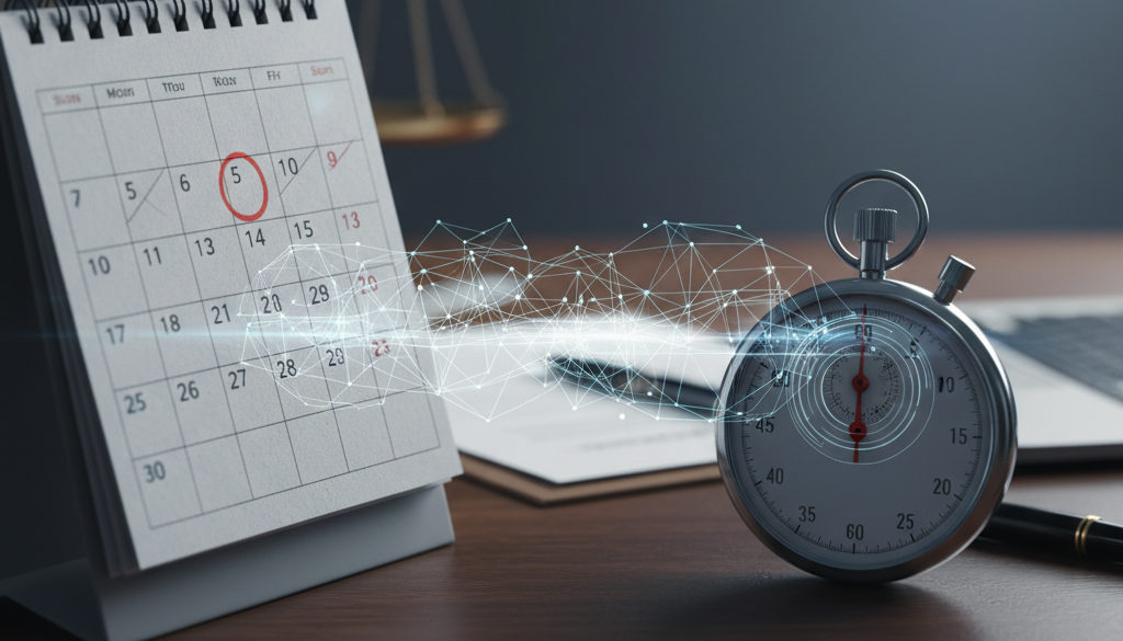 Calendrier et chronomètre symbolisant les délais légaux.