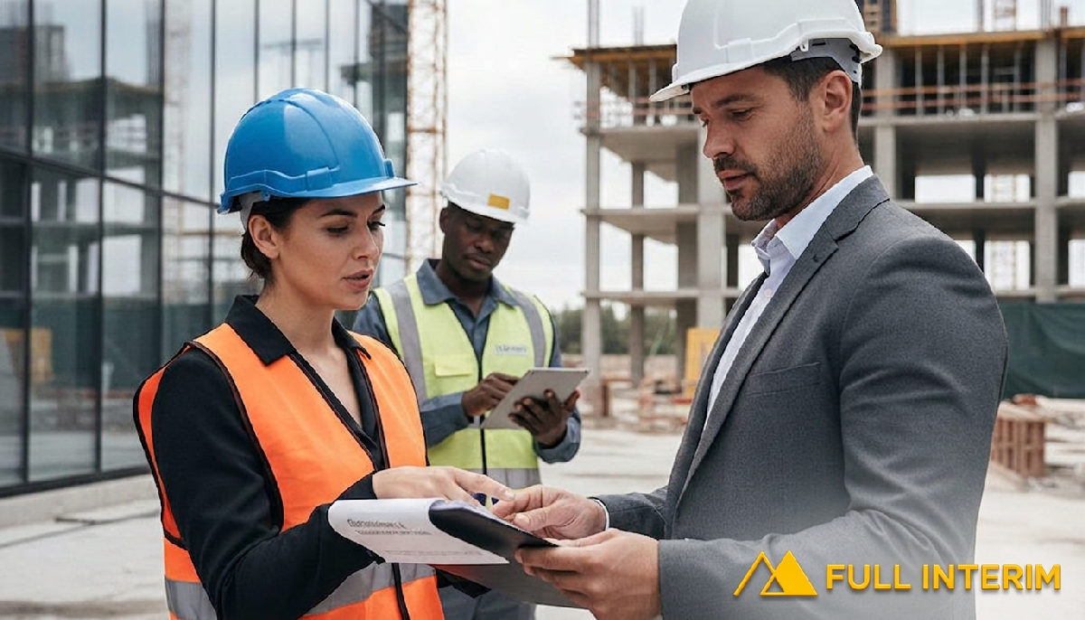 conformité légale détachement - Inspecteur vérifiant la conformité sur un chantier moderne.