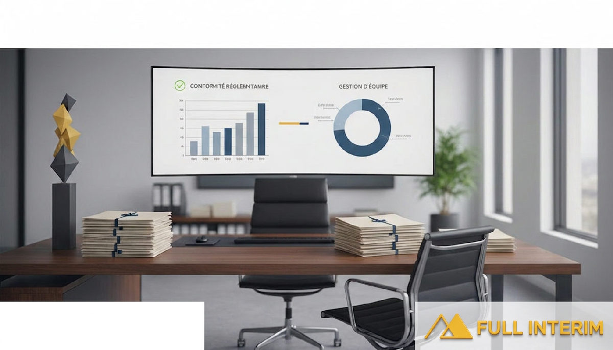 Bureau RH avec des dossiers et des graphiques de conformité.