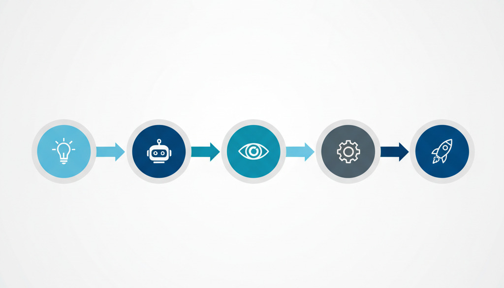 Diagramma di flusso che illustra un flusso di lavoro automatizzato dei contenuti dall'ideazione alla pubblicazione.