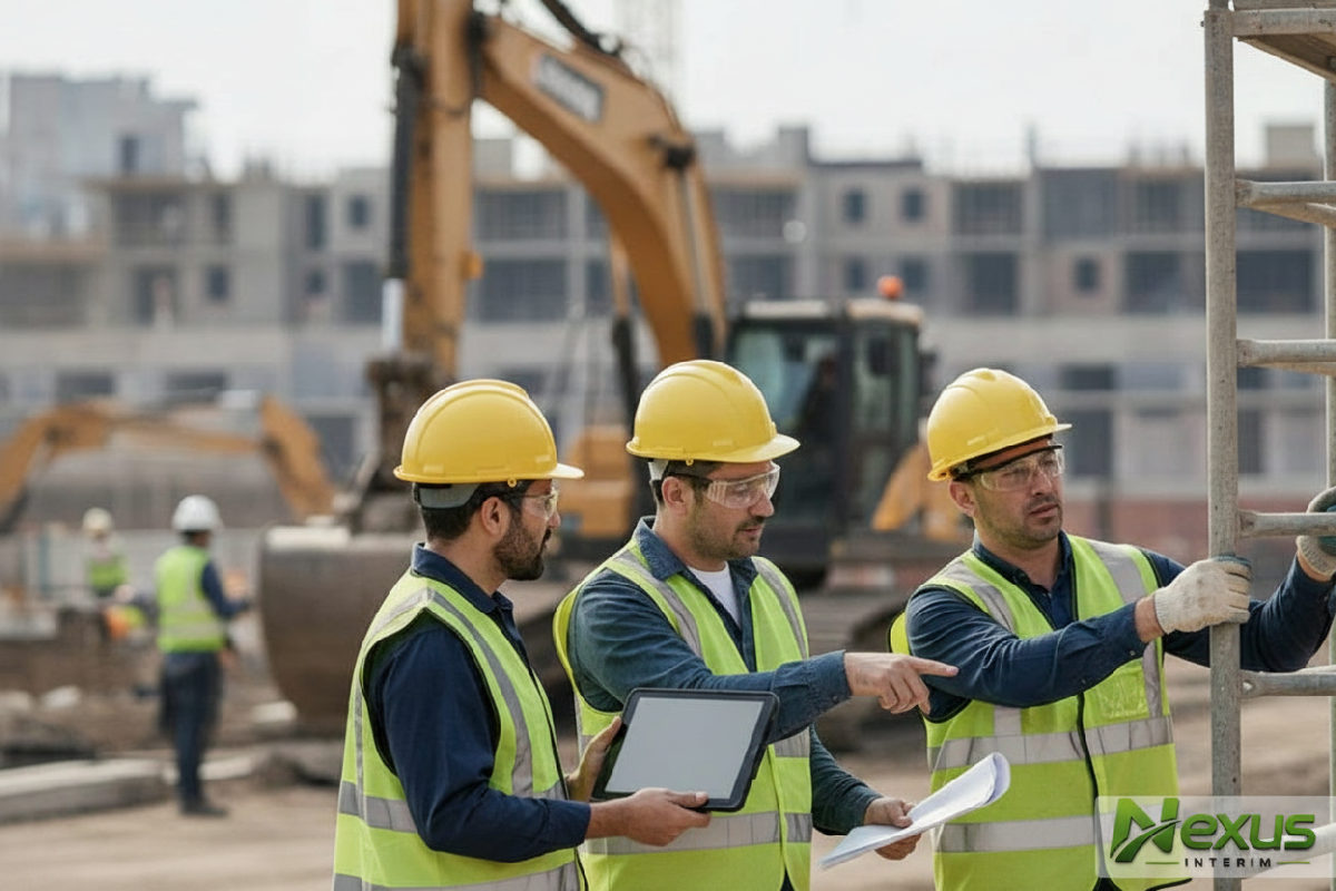 quels tests pour intérimaire btp avant mission - Chantier de construction sécurisé avec des ouvriers en tenue de sécurité.