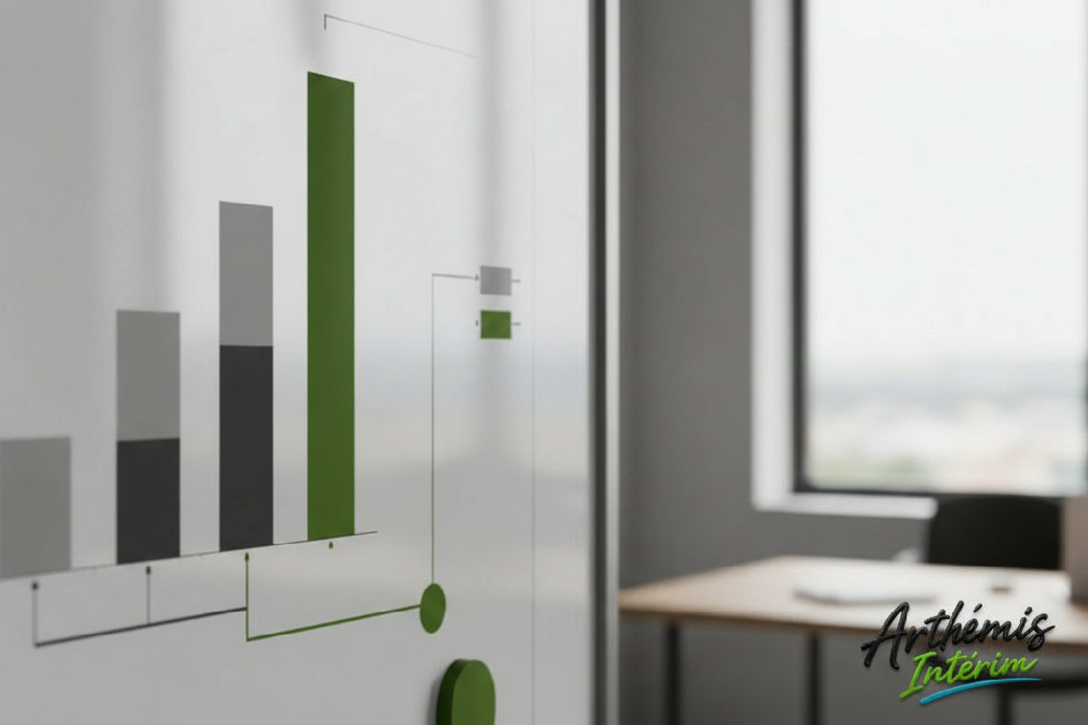 Tableau blanc détaillant les coûts de main-d'œuvre avec graphiques.