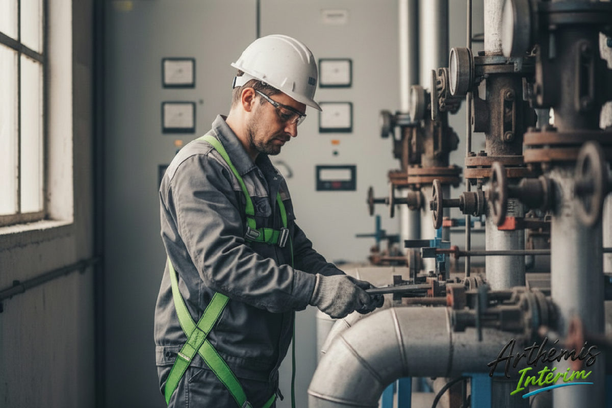 Ouvrier roumain qualifié travaillant dans une usine industrielle.