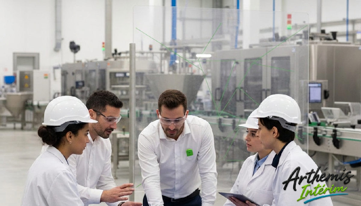 Superviseurs français et employés roumains discutent des plans de production.