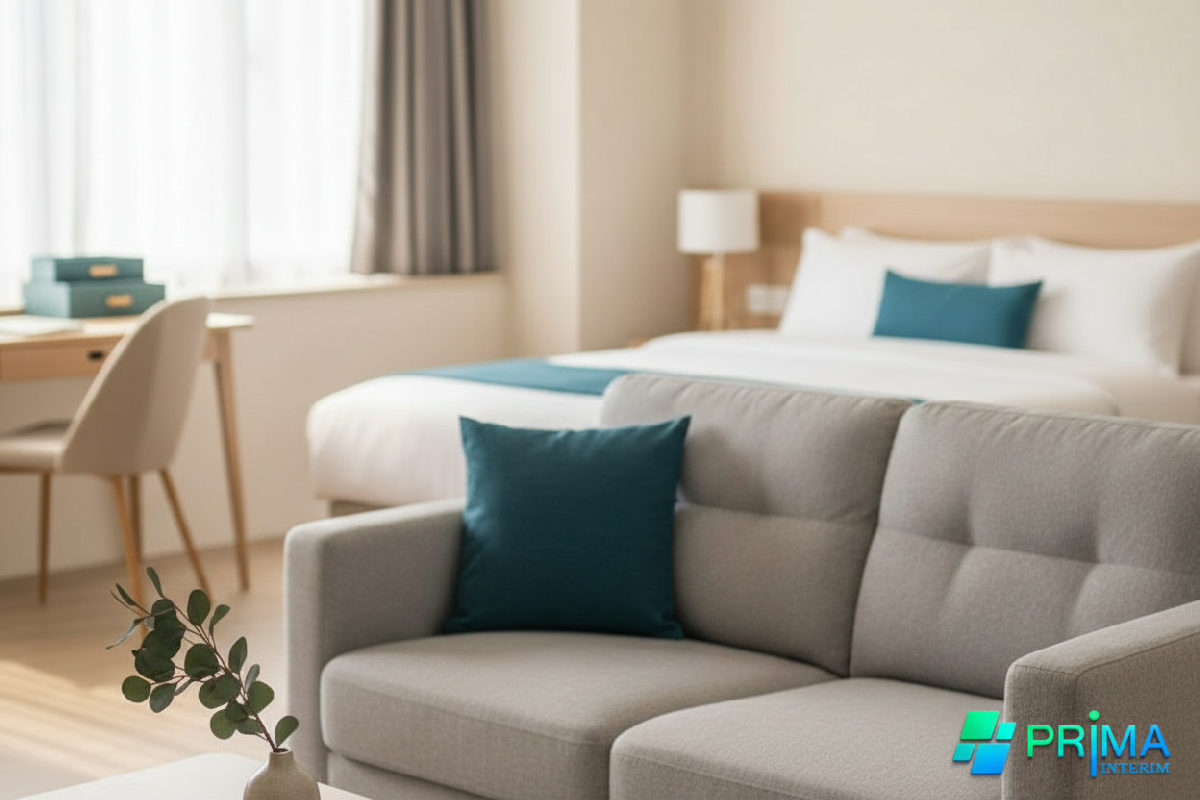 Intérieur d'un appartement propre et confortable pour travailleurs temporaires.
