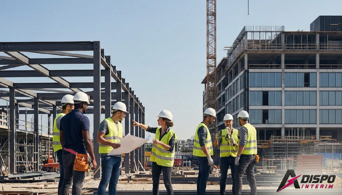 optimisation coûts salaires roumains France - Chantier en France avec équipes diverses, optimisant les coûts salariaux.