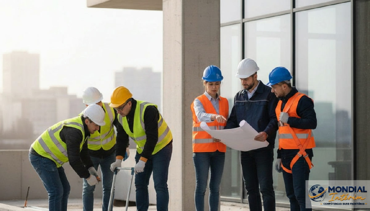 Collaboration internationale sur un chantier moderne.
