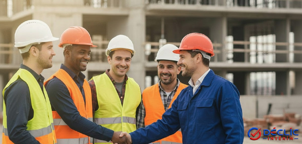 Chef de chantier français et équipe roumaine collaborant.