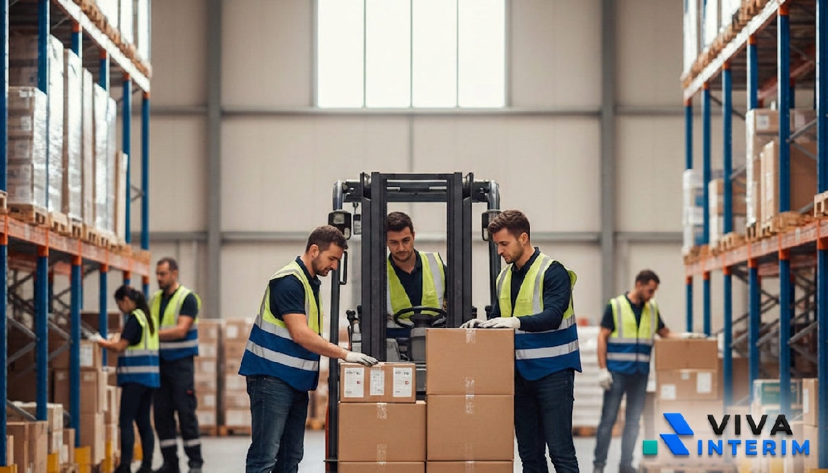 Logisticiens roumains travaillant dans un entrepôt en France.