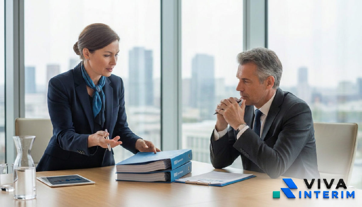 Consultant expliquant la conformité à un chef d'entreprise.