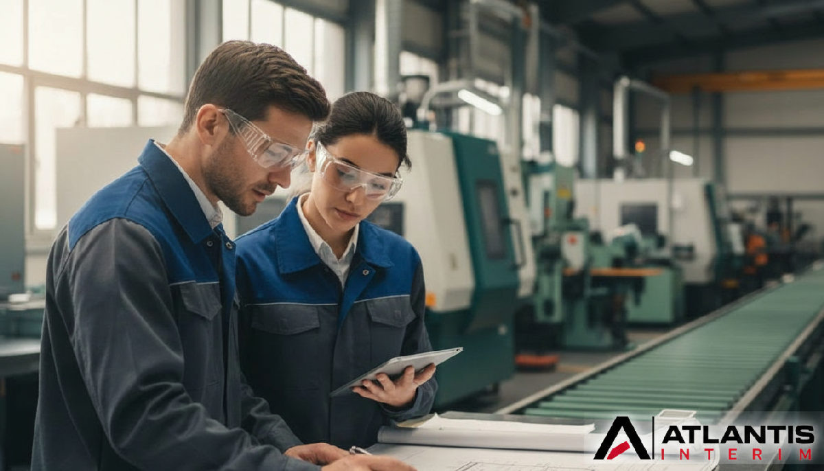 guide gestion rh internationale employer roumains - Ingénieur examinant des plans dans une usine avec un collègue.