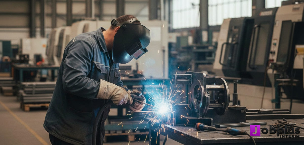 Un soudeur roumain qualifié travaillant dans une usine française.