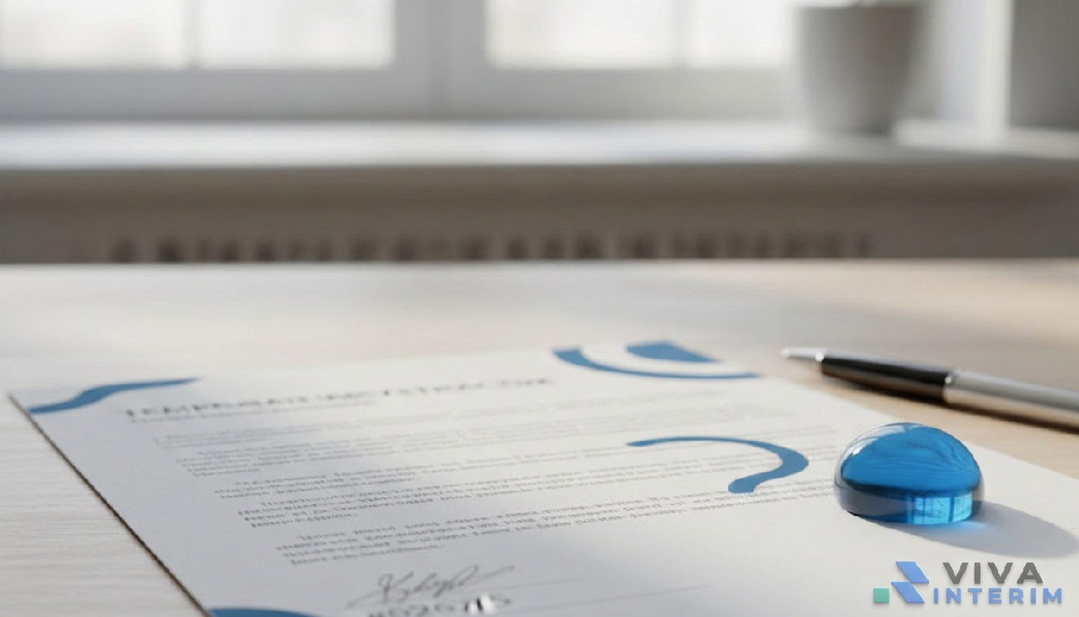 Gros plan sur un contrat d'intérim clair et signé.