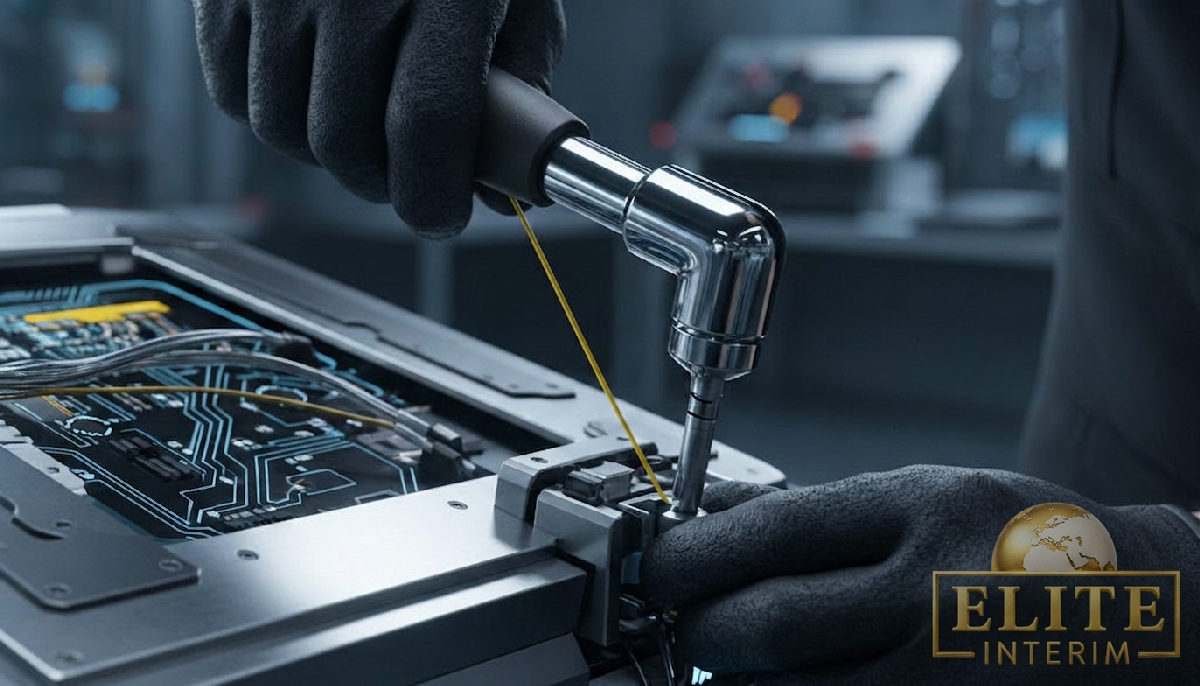 Mains d'un mécanicien sur machine haute technologie.