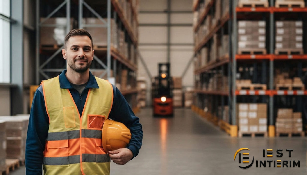 Ouvrier logistique qualifié en gilet de sécurité.