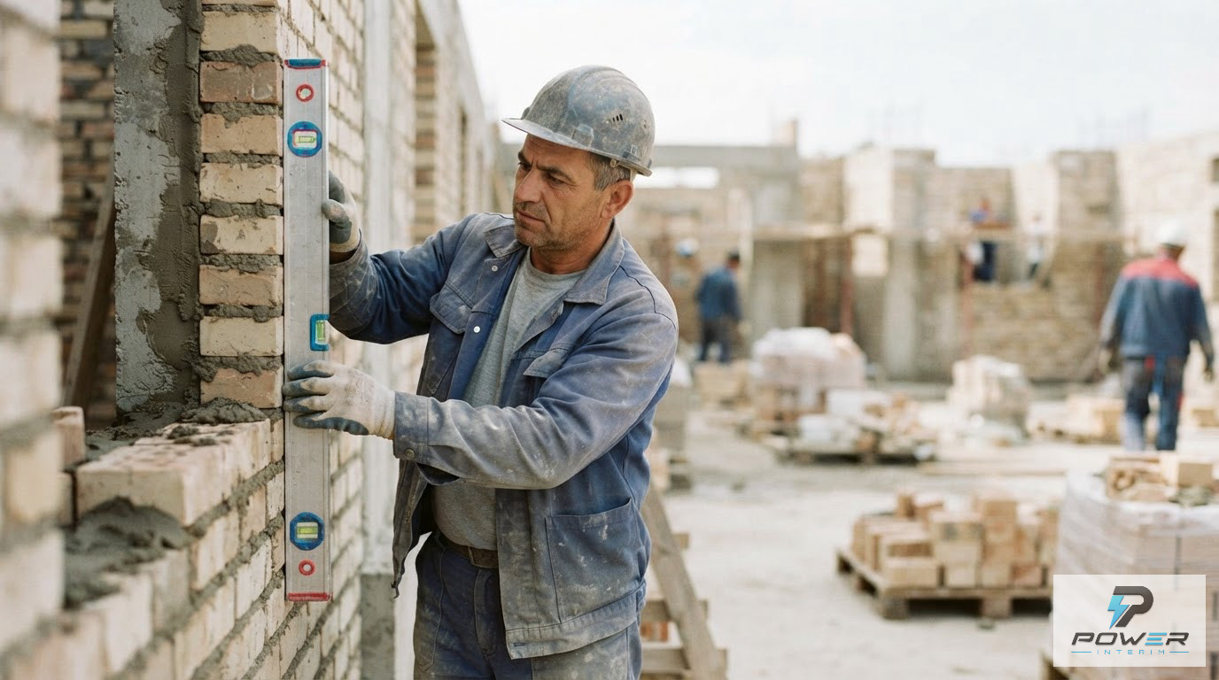 Une équipe de maçons collaborant sur un projet de bâtiment professionnel.