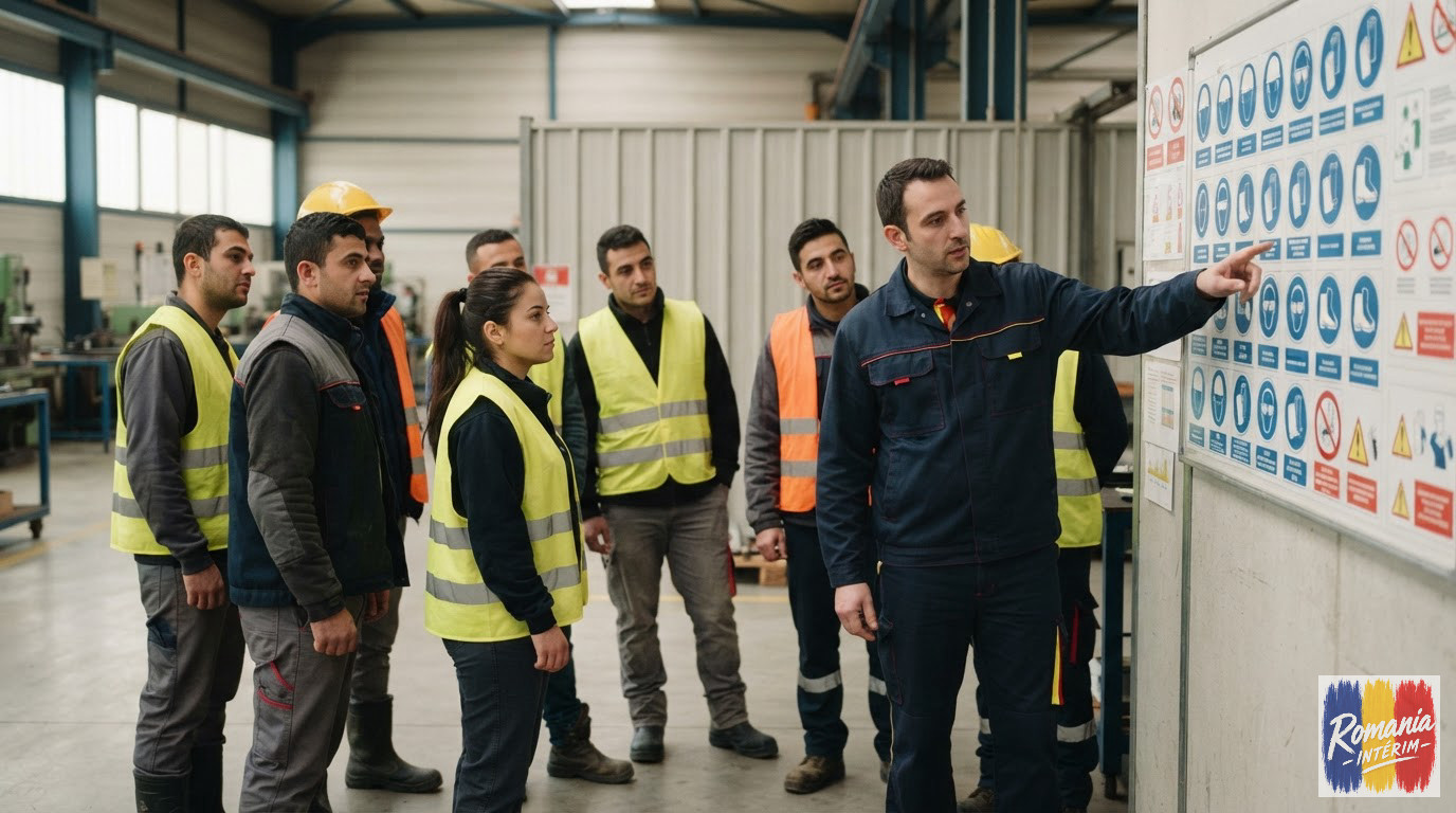 Une formation à la sécurité pour des travailleurs sur un site industriel.