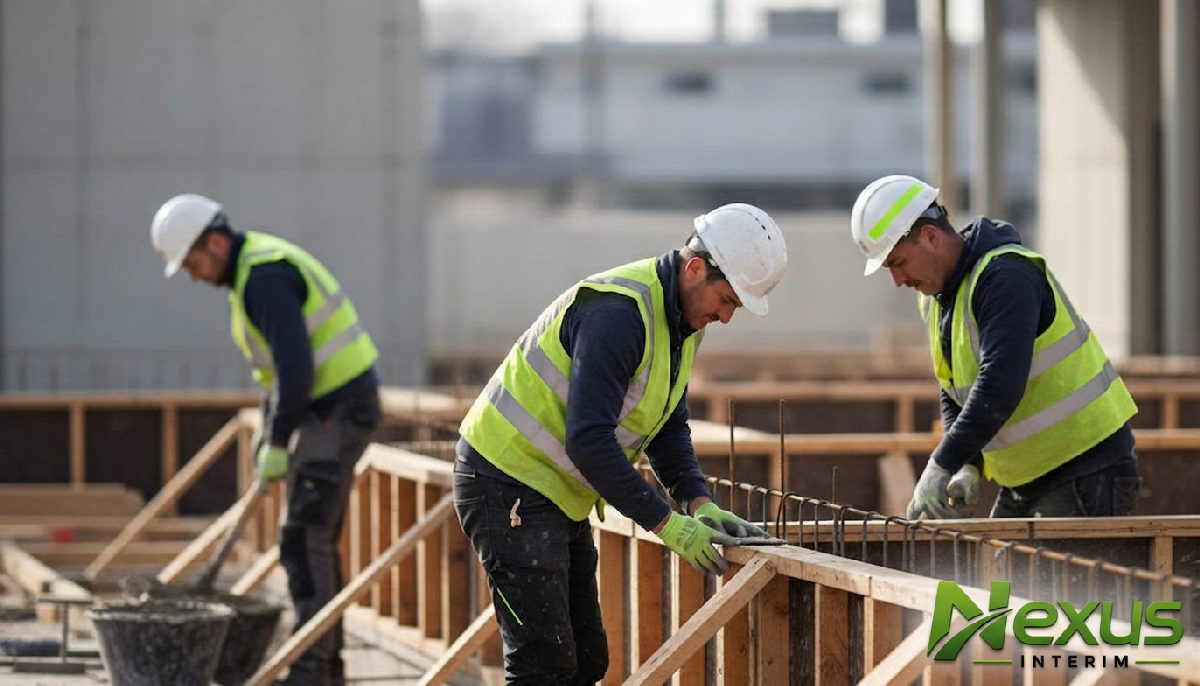 maçonnerie coffrage roumains btp bordeaux - Ouvriers en maçonnerie coffrage sur un chantier moderne à Bordeaux.