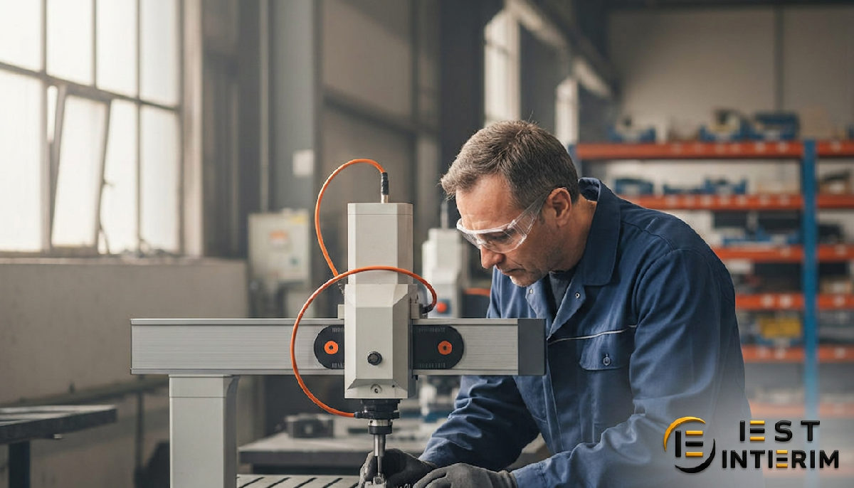 Ouvrier qualifié utilisant un équipement de mesure de haute précision.