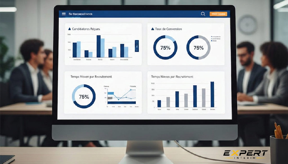 Tableau de bord RH affichant des indicateurs de performance de recrutement.