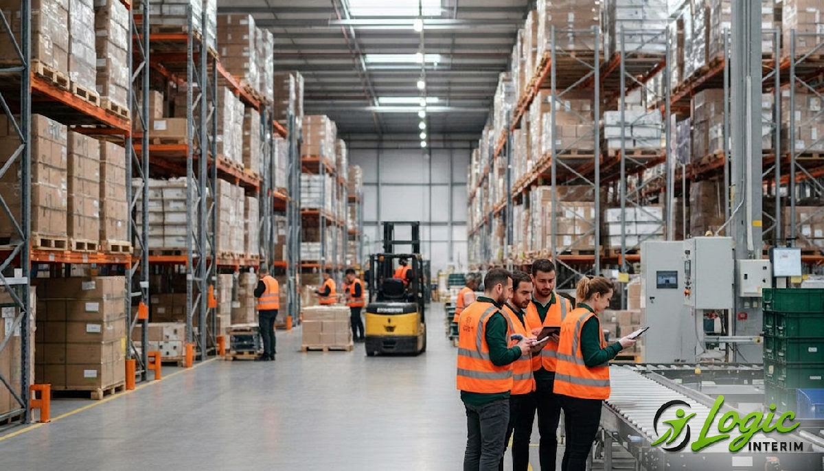 détachement personnel logistique roumain France - Entrepôt logistique animé : personnel roumain et français en action.