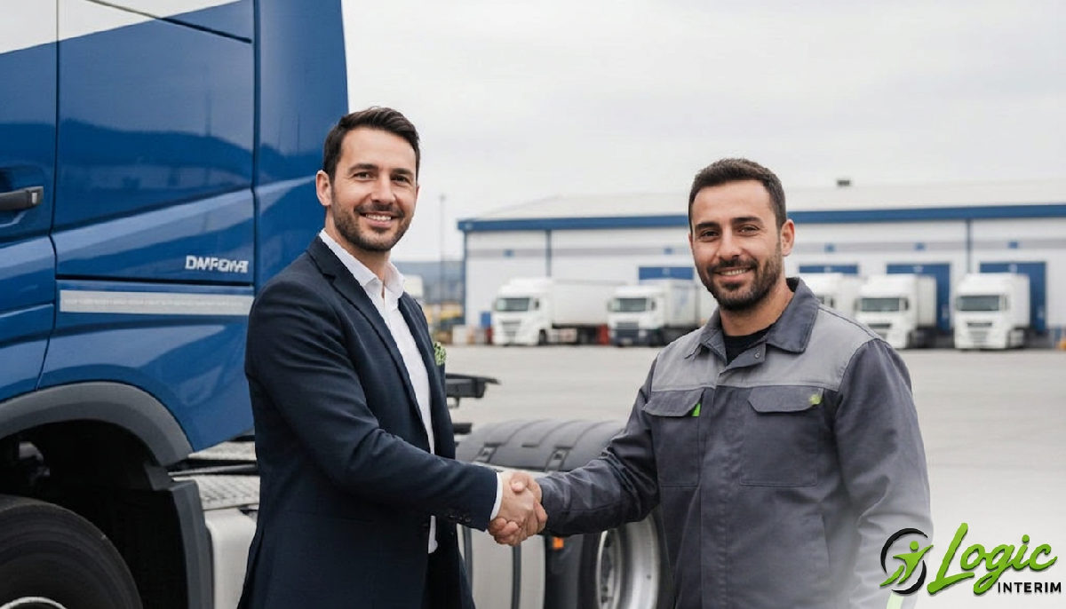 Coopération logistique : main tendue entre un Français et un Roumain.