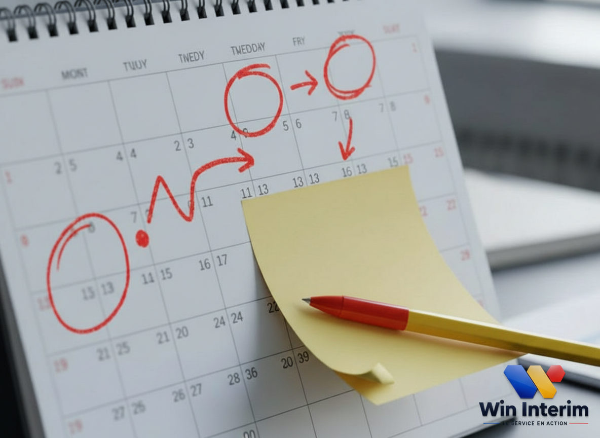 Calendrier avec dates importantes pour les délais de paiement des travailleurs.