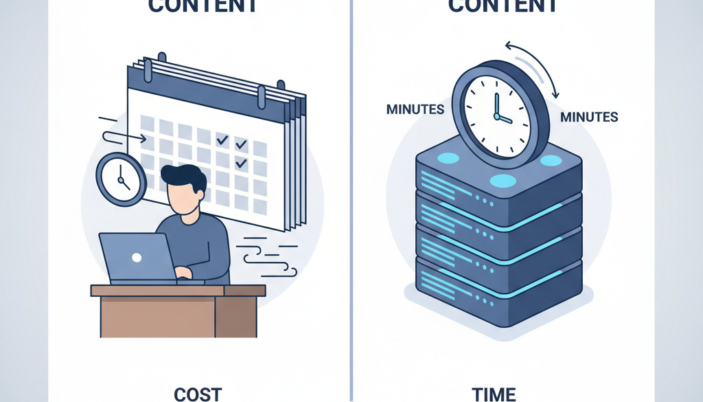 Infografika: Tradiční obsah trvá týdny, obsah AI trvá minuty.