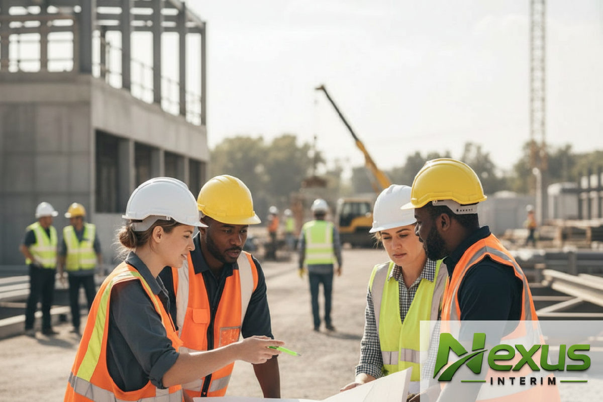 entreprise mise à disposition personnel interim - Travailleurs qualifiés en réunion sur un chantier.