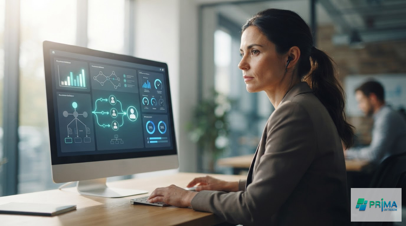 Tableau de bord numérique illustrant le processus de recrutement de techniciens spécialisés.