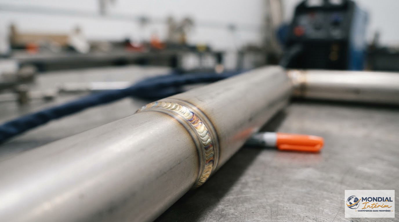 Un cordon de soudure précis sur une tubulure en inox, témoin d'une excellente qualité.