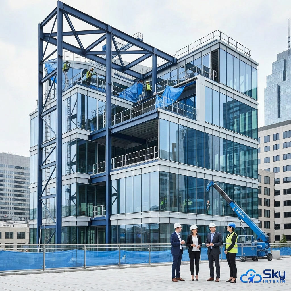 Bâtiment moderne en construction, gage de qualité et précision.