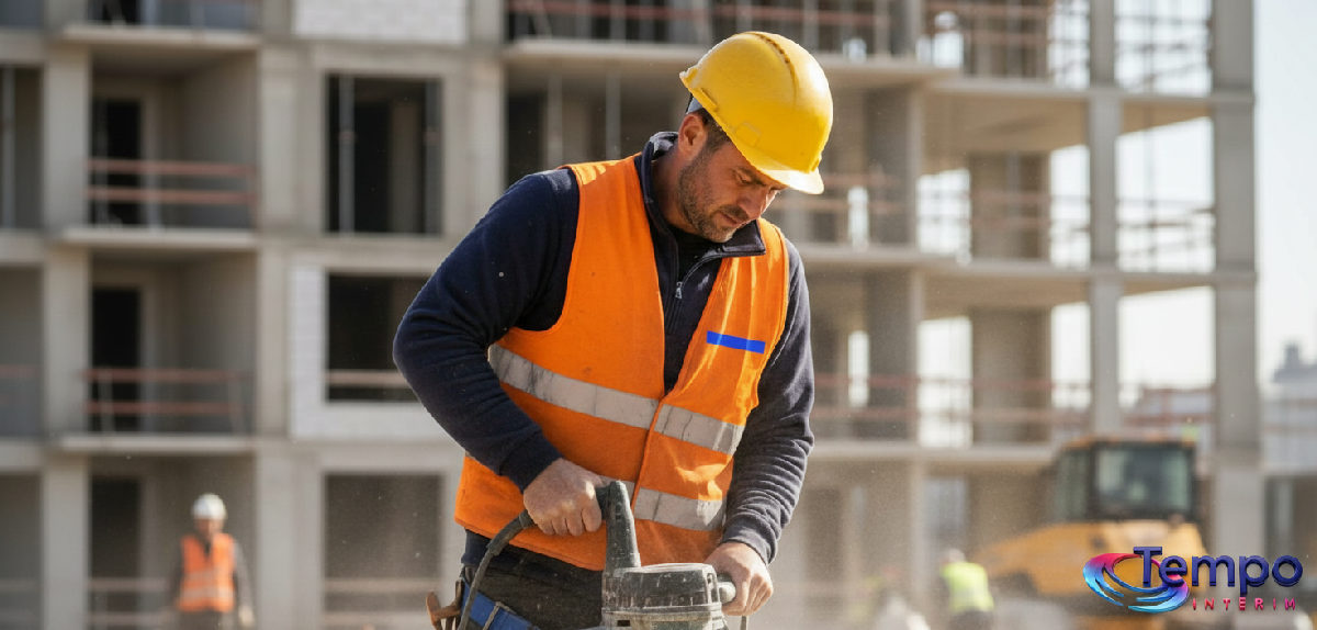 Ouvrier roumain qualifié travaillant sur un chantier en France.