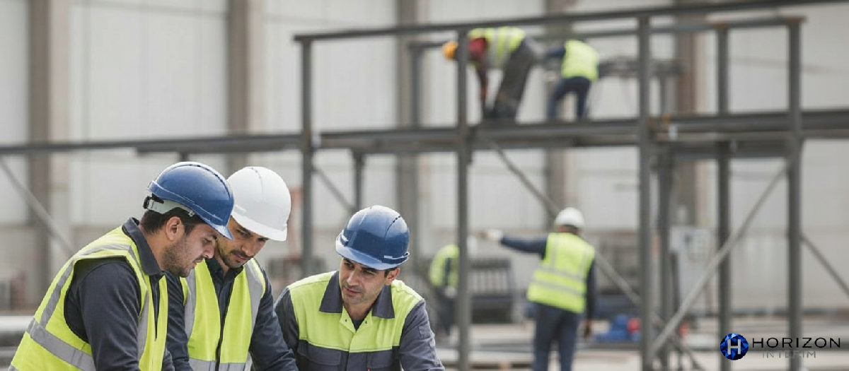 Ouvriers roumains et français collaborant sur un site industriel.