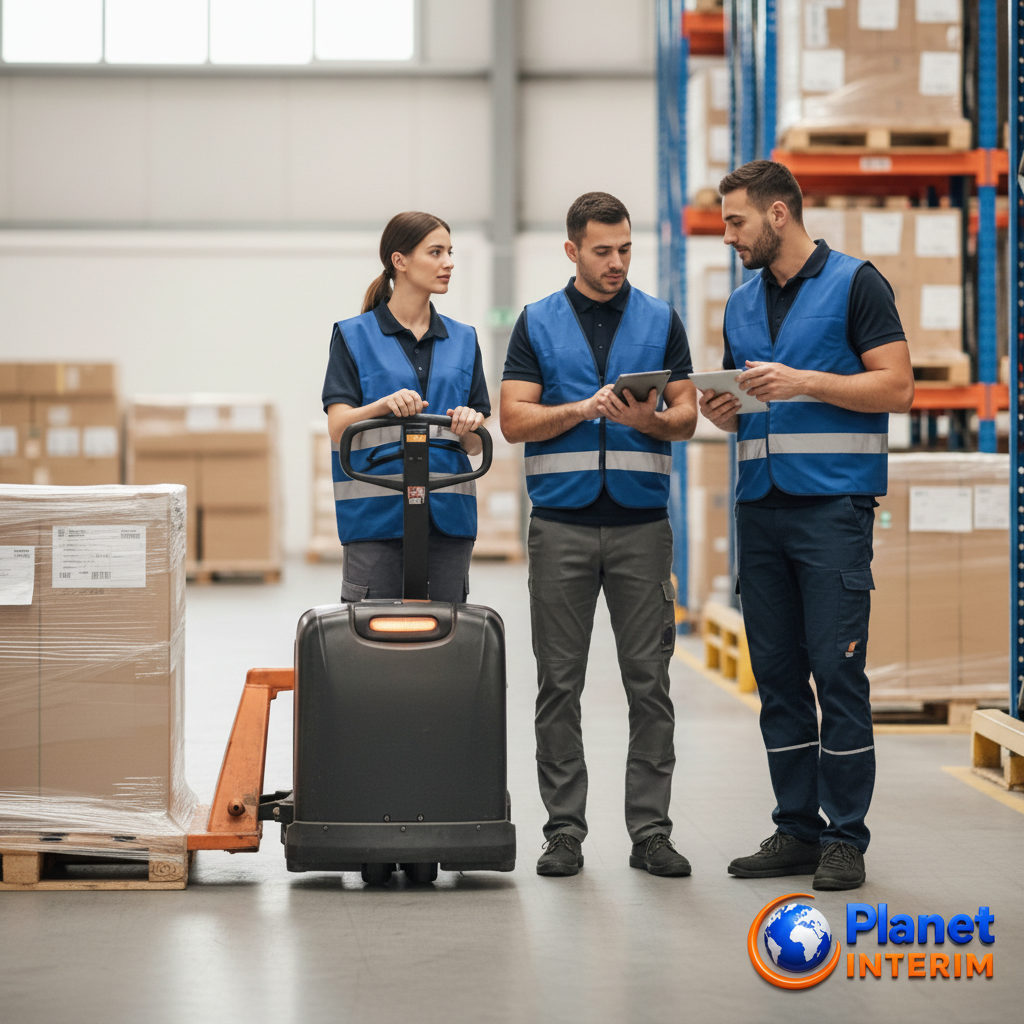 Travailleurs roumains qualifiés sur un site logistique en France.