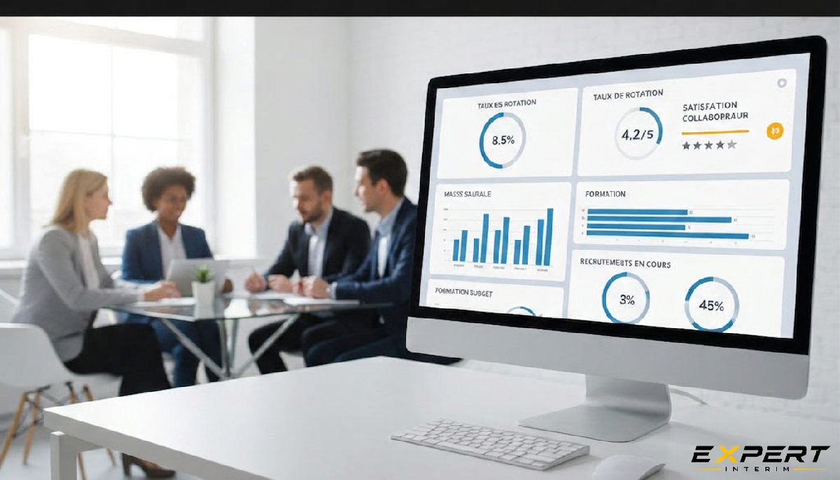 Tableau de bord RH numérique affichant les KPI d'une PME.