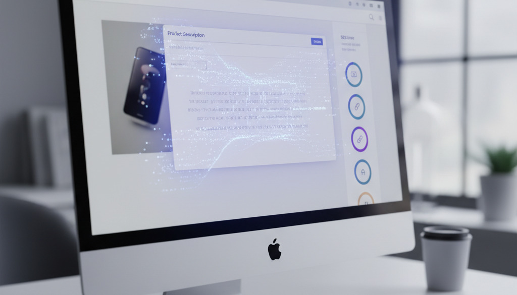 AI writing a product description on a Shopify page with SEO scores.