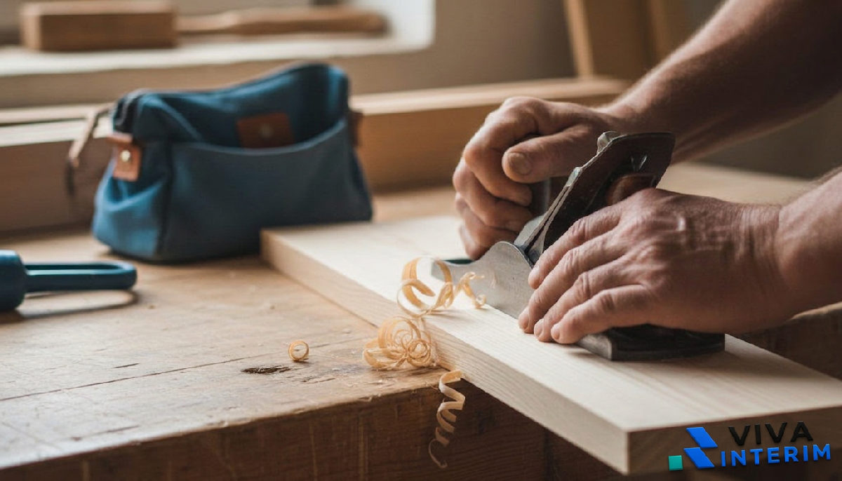 Gros plan sur les mains expertes d'un charpentier roumain travaillant le bois.