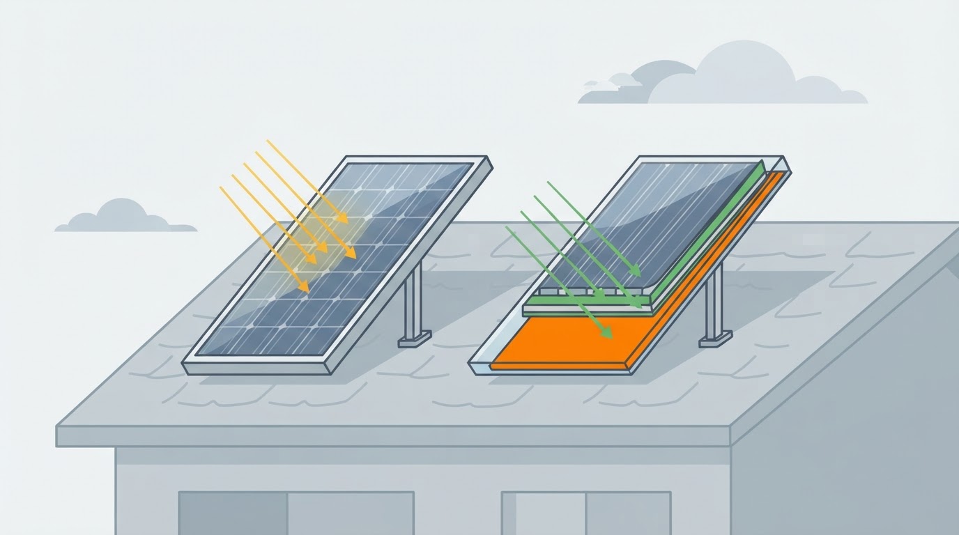 Moderní solární panely s technologií PERC instalované na střeše rodinného domu.