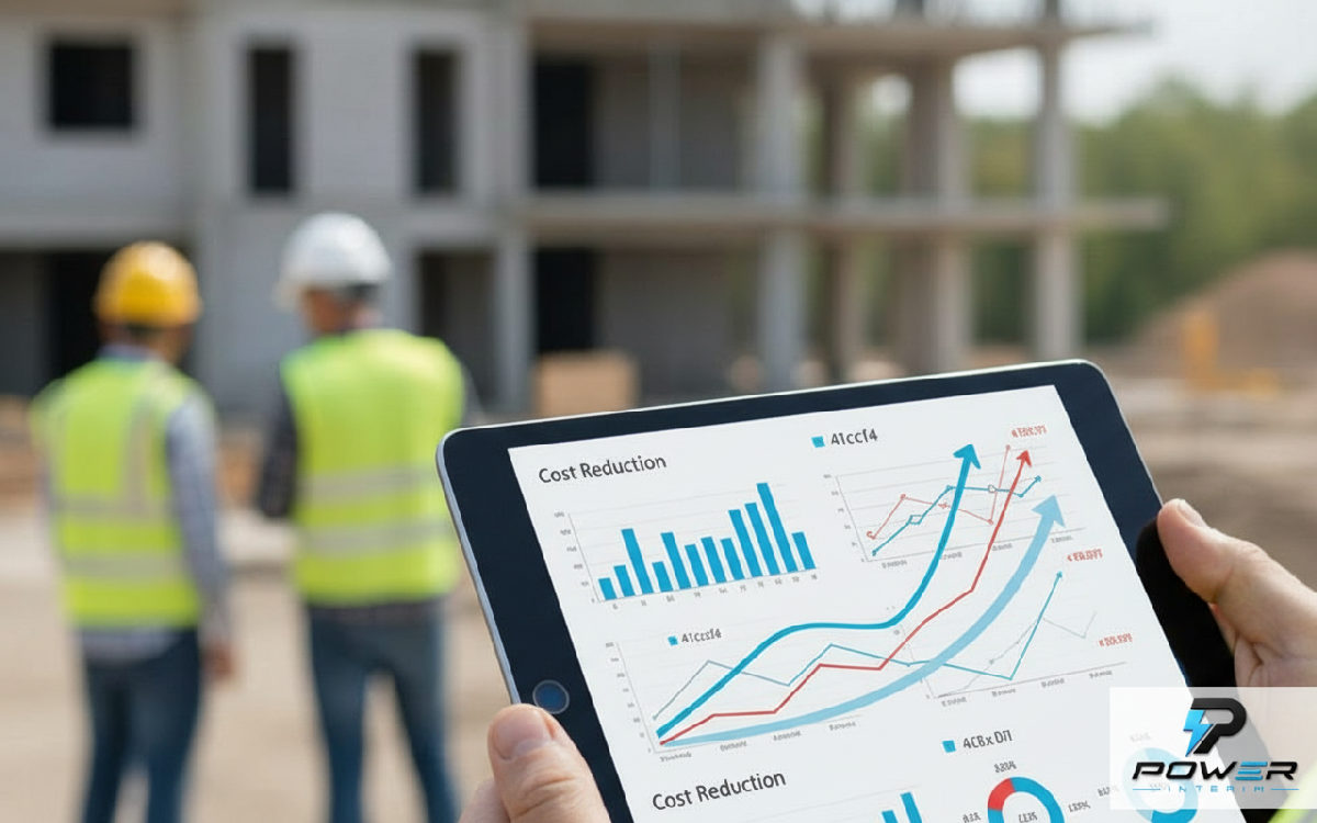 Tablette affichant des coûts réduits sur un chantier.