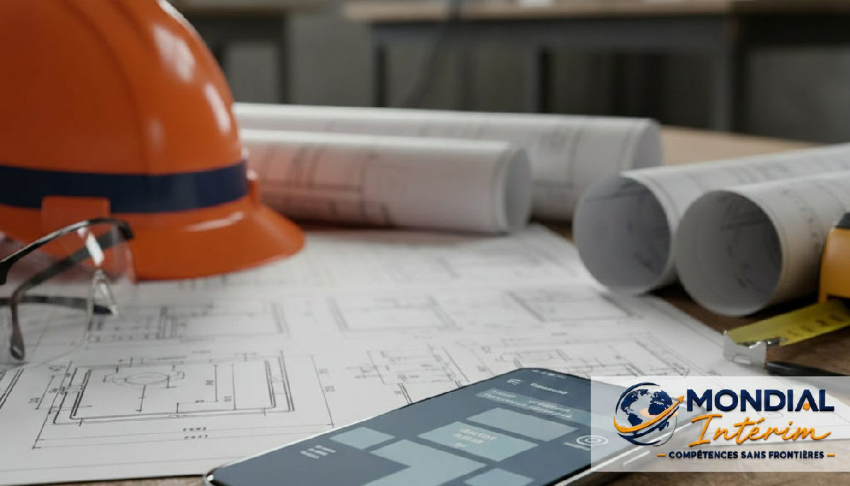Application de traduction technique sur smartphone avec des plans industriels.
