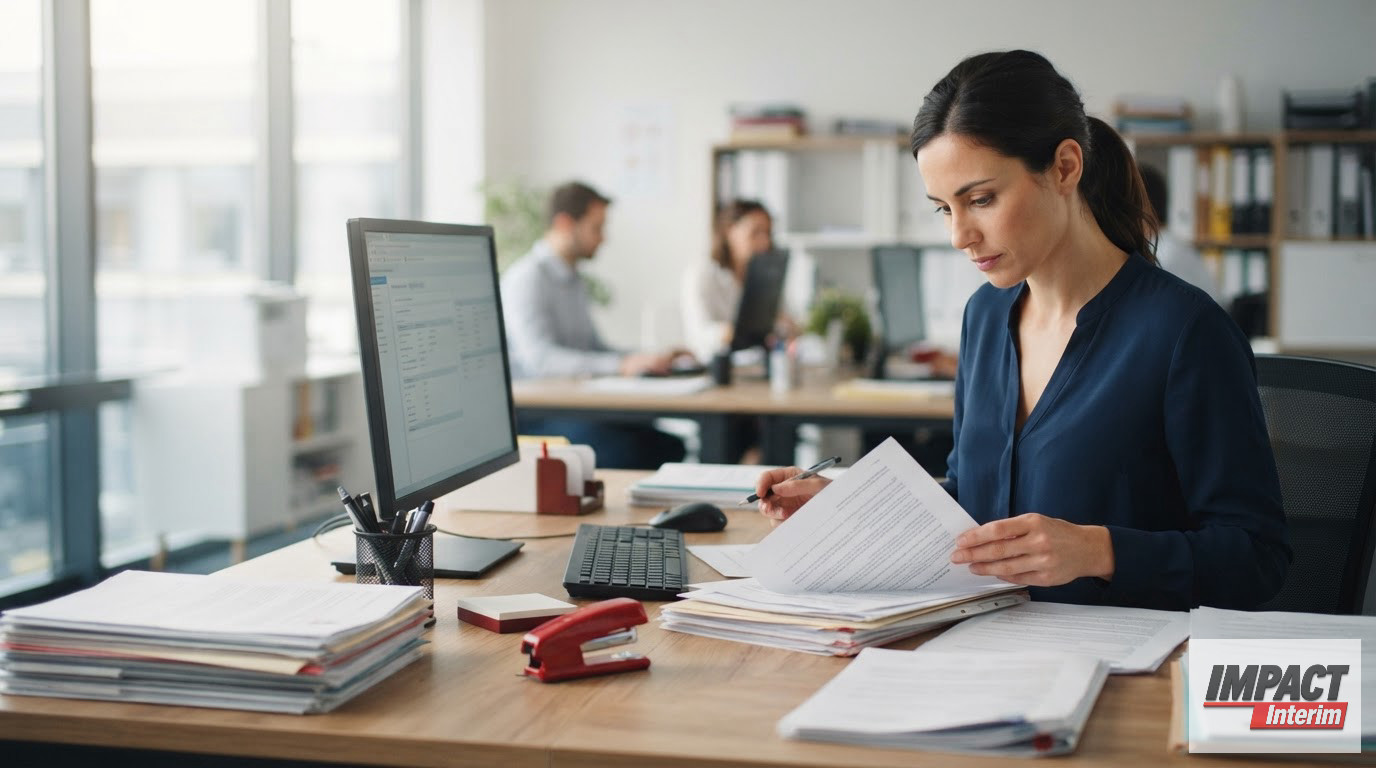 Bureau des ressources humaines traitant des documents administratifs pour le travail.